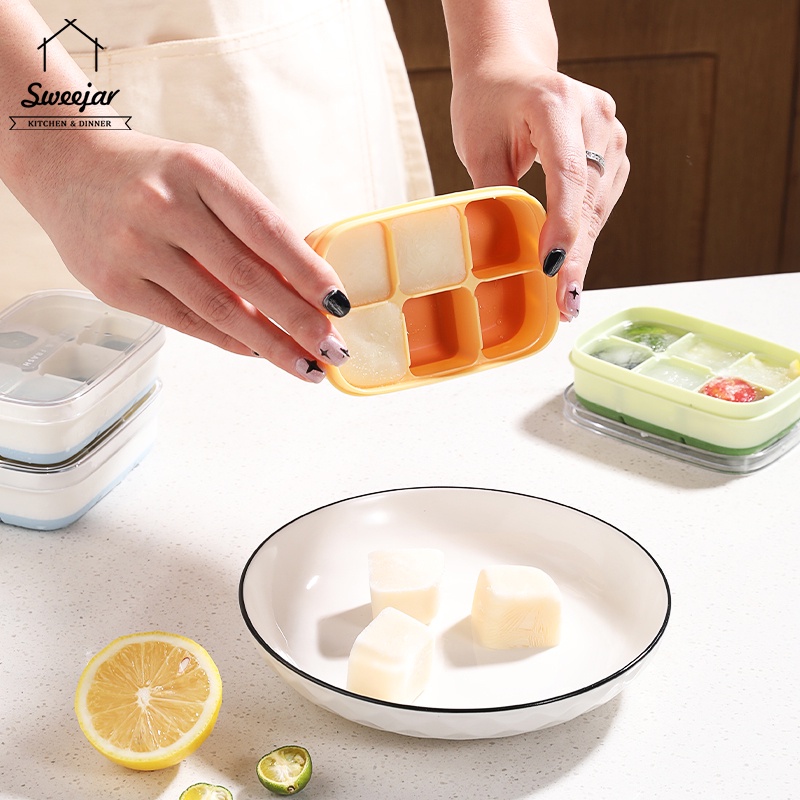 Khay silicone đựng đá 6 ngăn Sweejar có hộp đựng PET có nắp đậy