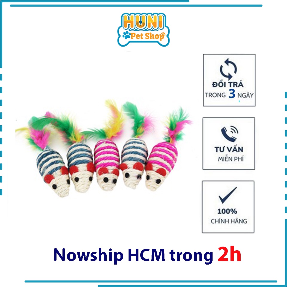 Đồ Chơi Cho Mèo Con Chuột Cói Có Đuôi Lông Cho Mèo Đồ chơi vờn bện cói dễ thương HUNI PETSHOP