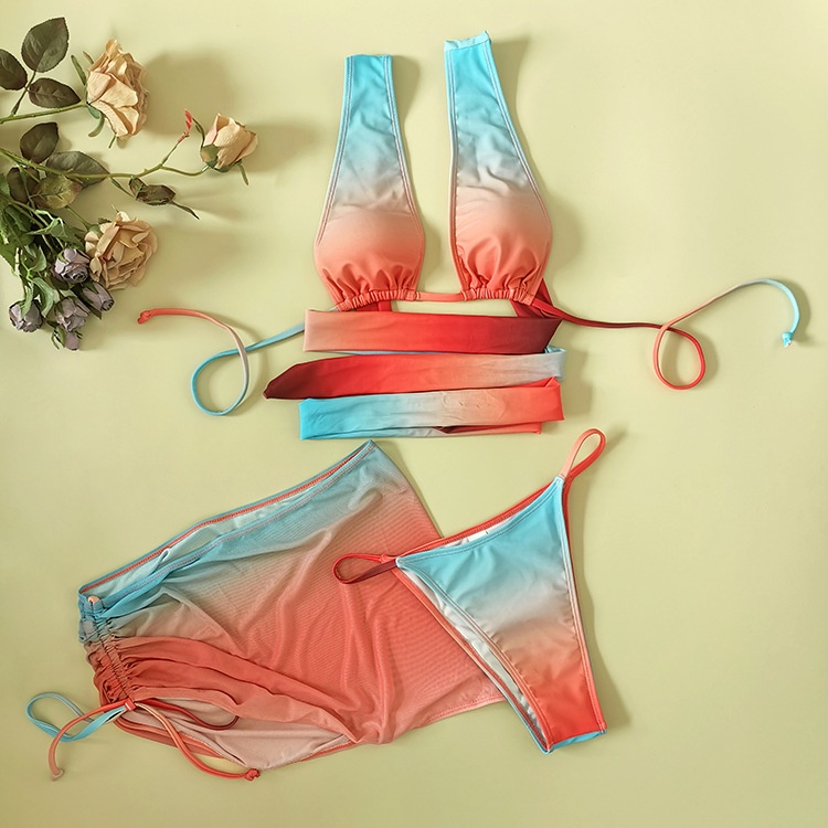 Set 3 món Bikini kèm khăn choàng quấn Mẫu Mới 2022 Âu Mỹ kín đáo 2 mảnh sexy kiểu nữ 220180 DK11T301