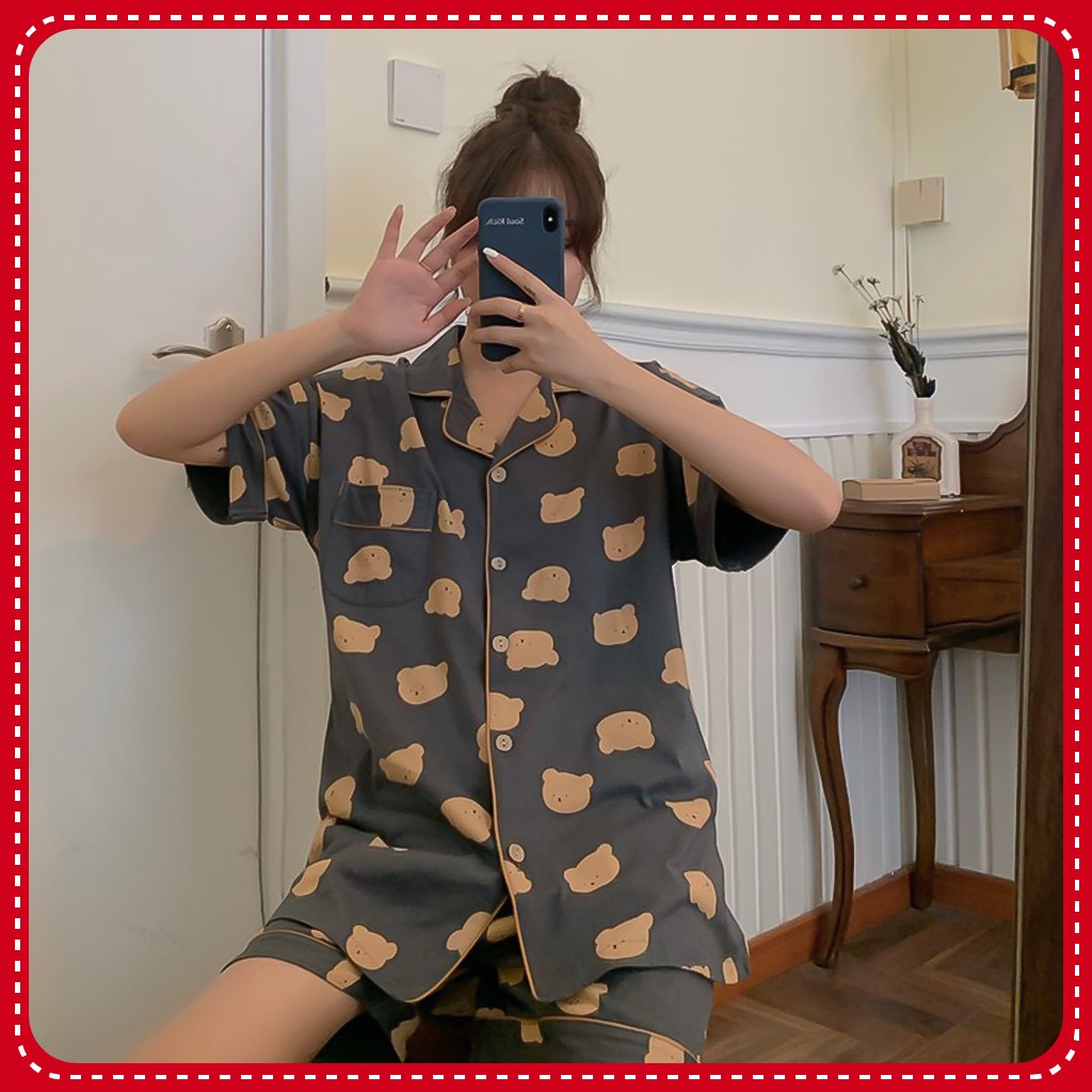 Đồ Ngủ Pijama Ngắn Tay, Bộ Ngủ Đôi Họa Tiết Gấu Dễ Thương Màu Xám, Trắng Ulzzang Hot Trend | BigBuy360 - bigbuy360.vn