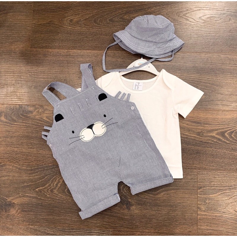 Set yếm kẻ 3 chi tiết kèm mũ HM dư xịn cho bé