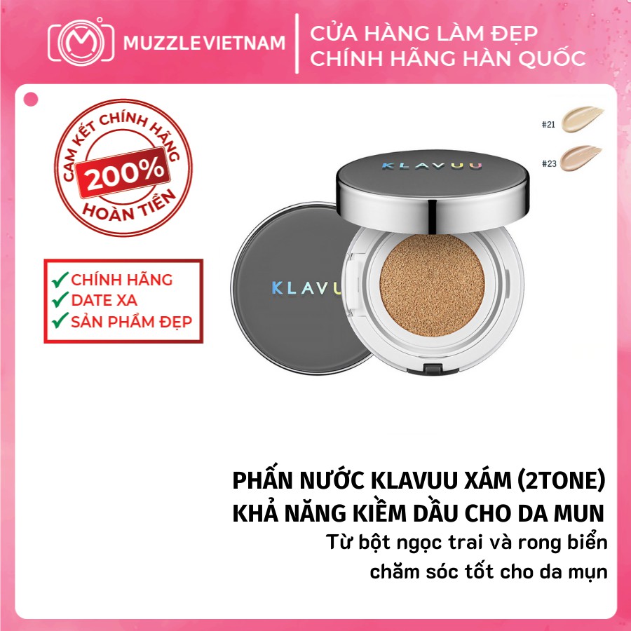 [FREESHIP] Phấn Nước KLAVUU XÁM High Coverage Tension Cushion Cho Da Dầu Mụn Chính Hãng Hàn Quốc