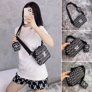 ⚡️ Túi đeo chéo M.L.B NY Monogram Jacquard Cross Bag - Black/White HÀNG XUẤT DƯ FULL TEM TAG