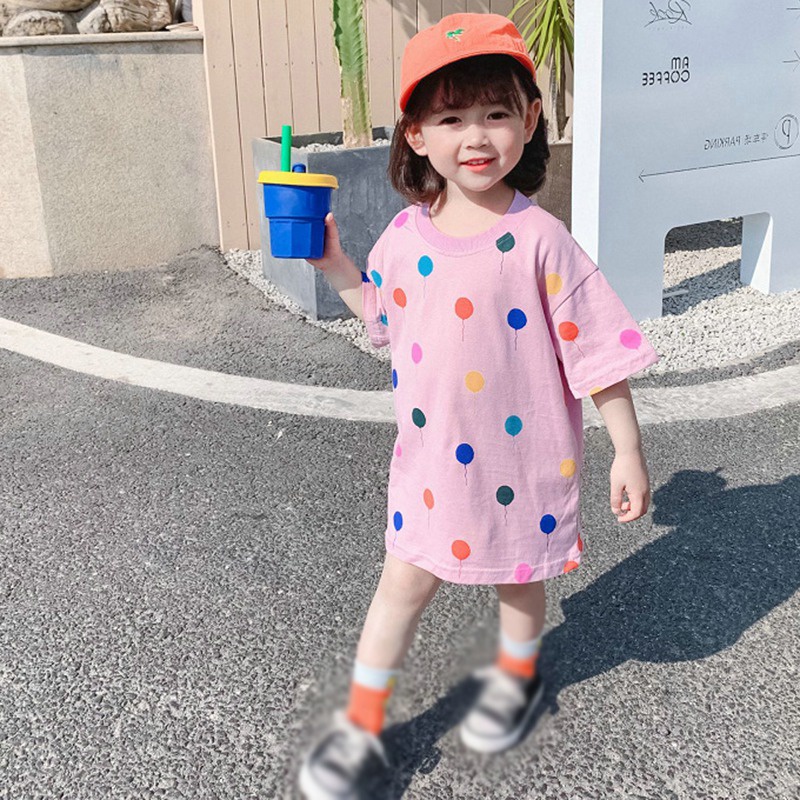 Đầm Bé Gái Đầm Công Chúa Mùa Hè Tay Ngắn Họa Tiết Chấm Bi Se7en Phong Cách Hàn Quốc Cho Bé Gái