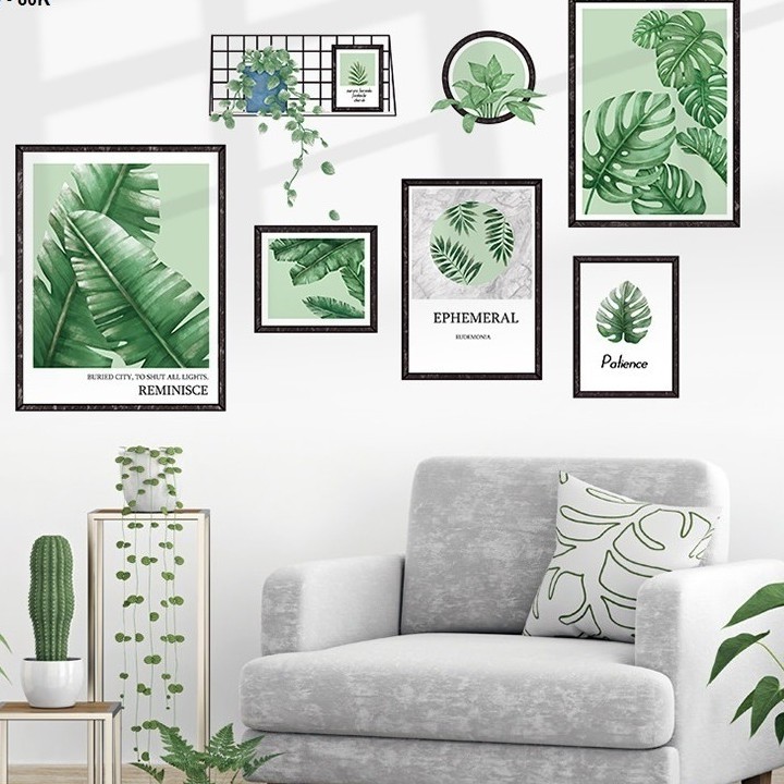 Tranh dán tường trang trí decor nhà hàng KHUNG ẢNH LÁ CÂY - Decal dán tường phòng khách️