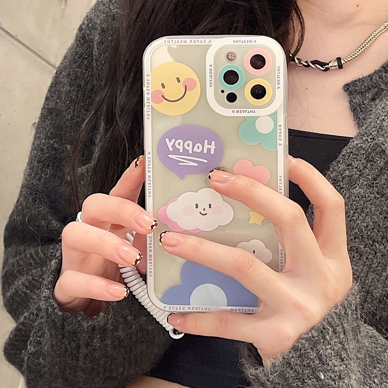 Ốp lưng iphone ốp Điện Thoại Trong Suốt Hình Đám Mây Mặt Cười Cho iPhone 14 13 12 11 PROMAX XS XR XSMAX SE2020