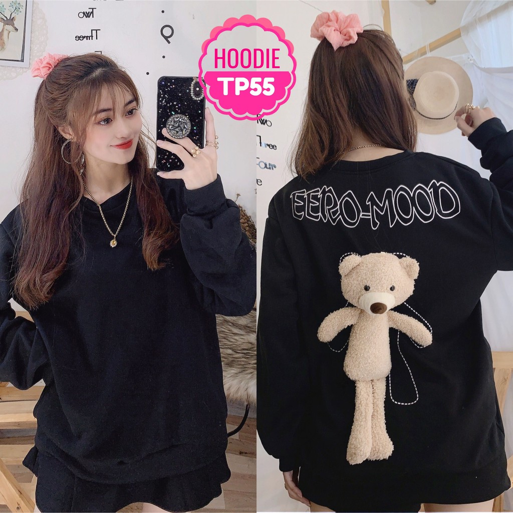 Áo sweater nữ gấu to Áo hoodie nữ không nón chất nỉ mềm mịn mát phối gấu to sau lưng TP55 TP57