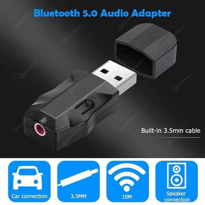 Thiết bị nhận bluetooth 5.0 Dongle 2 in 1 có chức năng thoại rãnh tay trên xe ô tô