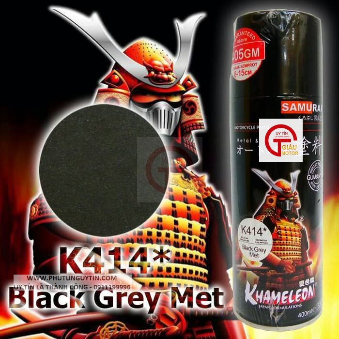 K414 _ Chai sơn xịt sơn xe máy Samurai K414 màu xám đen kim loại Kawasaki  giá rẻ, uy tín, giao hàng nhanh