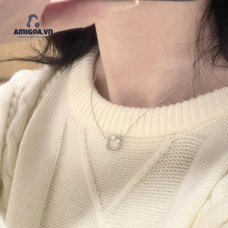 ✨✨Vòng cổ Mặt Hình Mèo Hello Kitty Đính Ngọc Trai Dễ Thương Dành Cho Nữ