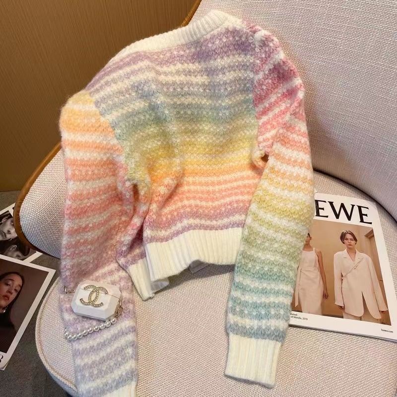 Áo Khoác Cardigan Dệt Kim Màu Sắc Cầu Vồng Xinh Xắn Cho Nữ  tao bao
