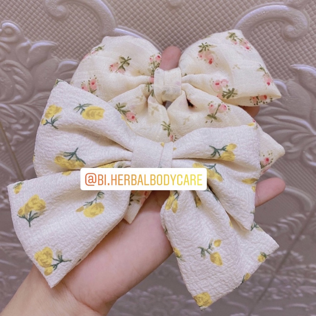 [Hàng thiết kế] Kẹp tóc nơ hoa nhỏ màu be handmade phong cách vintage dành cho tiểu thư