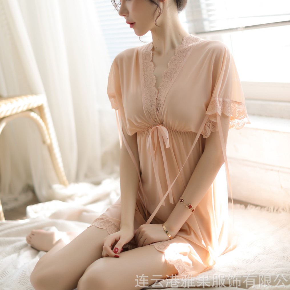 Váy ngủ phối họa tiết viền ren Sherry Store S037 | BigBuy360 - bigbuy360.vn