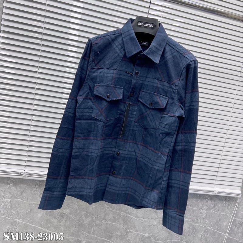 Sơ Mi Kẻ Nam Dài Tay Pha Rách Xước Màu Xanh Thẫm Chất Cotton Cao Cấp