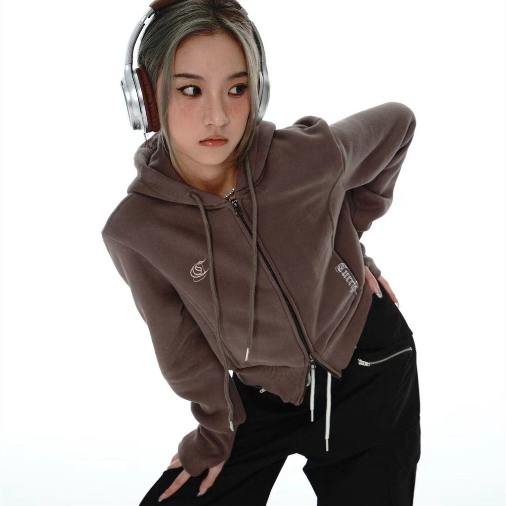 Áo Khoác Cardigan Có Khóa Kéo Đôi Phong Cách Retro Mỹ Thời Trang Mới 2022 Dành Cho Nữ