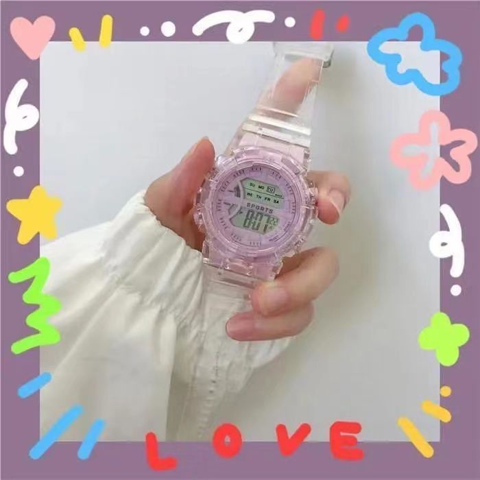 Đồng Hồ Điện Tử Thể Thao Chống Thấm Nước Màu Trắng In Hình Kỳ Lân Phong Cách Preppy Cho Nữ Sinh Trung Học