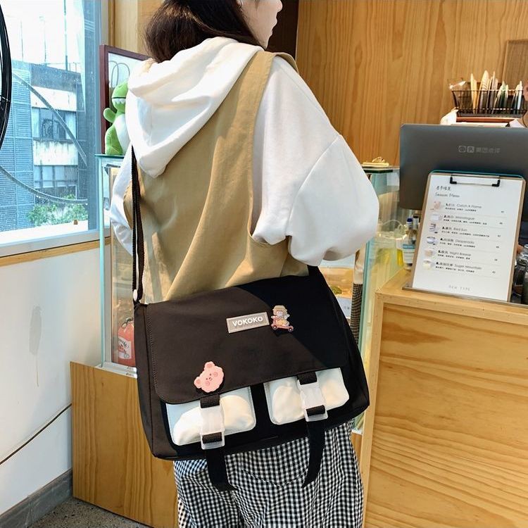 ♤Nữ sinh phiên bản Hàn Quốc của túi đeo chéo mới kiểu vải đại học Nhật vai hoang dã có sức chứa lớn <