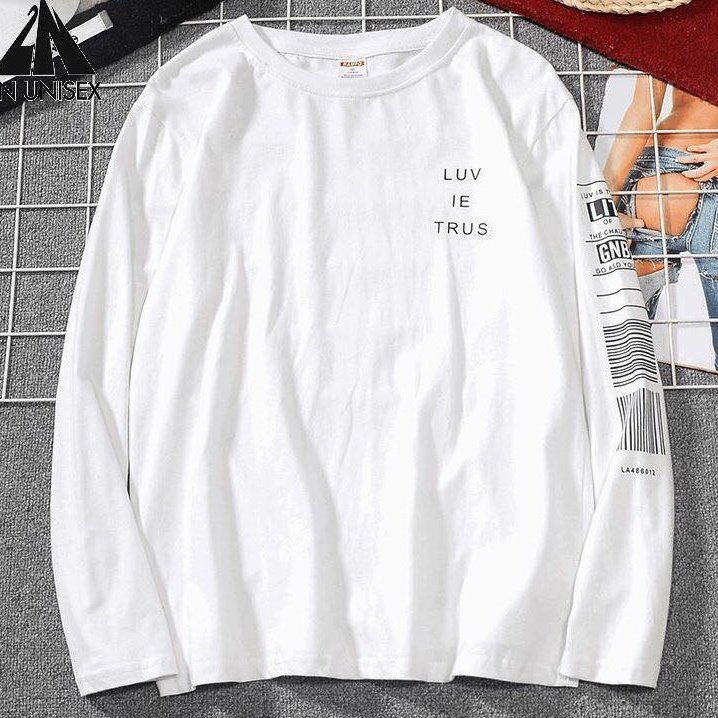 Áo thun tay dài nam nữ form rộng 2N Unisex phông cotton in mã vạch màu đen/trắng
