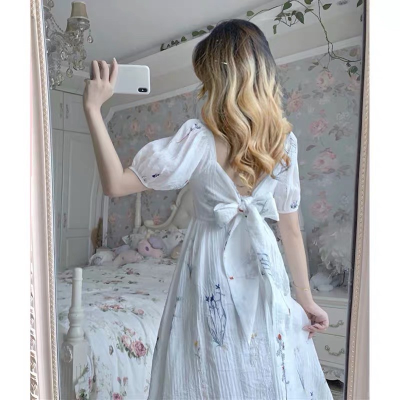 đầm trắng vintage,