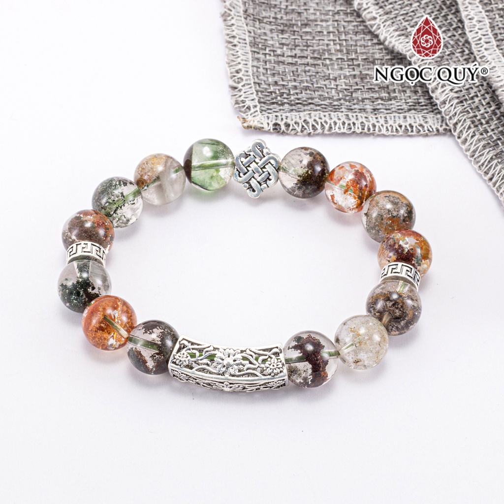 Vòng TA ưu linh đa sắc phối charm kết đồng tâm bạc - Ngọc Quý