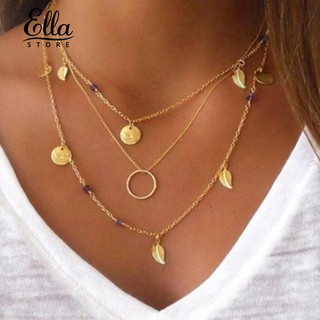 Ellastore Women Jewelry Choker Multilayer Bohemian Gold Leaf Pendant Necklace