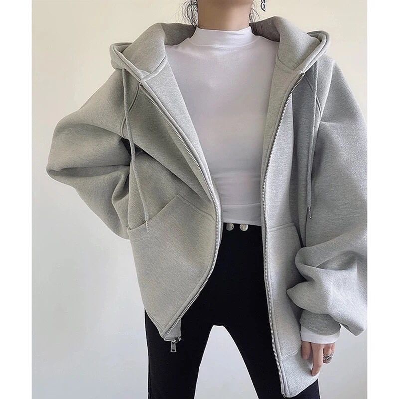 Áo Hoodie Dáng Rộng Lót Lông Cừu Dày Dặn Phong Cách Hàn Quốc Thời Trang Xuân Thu Mới Cho Nữ