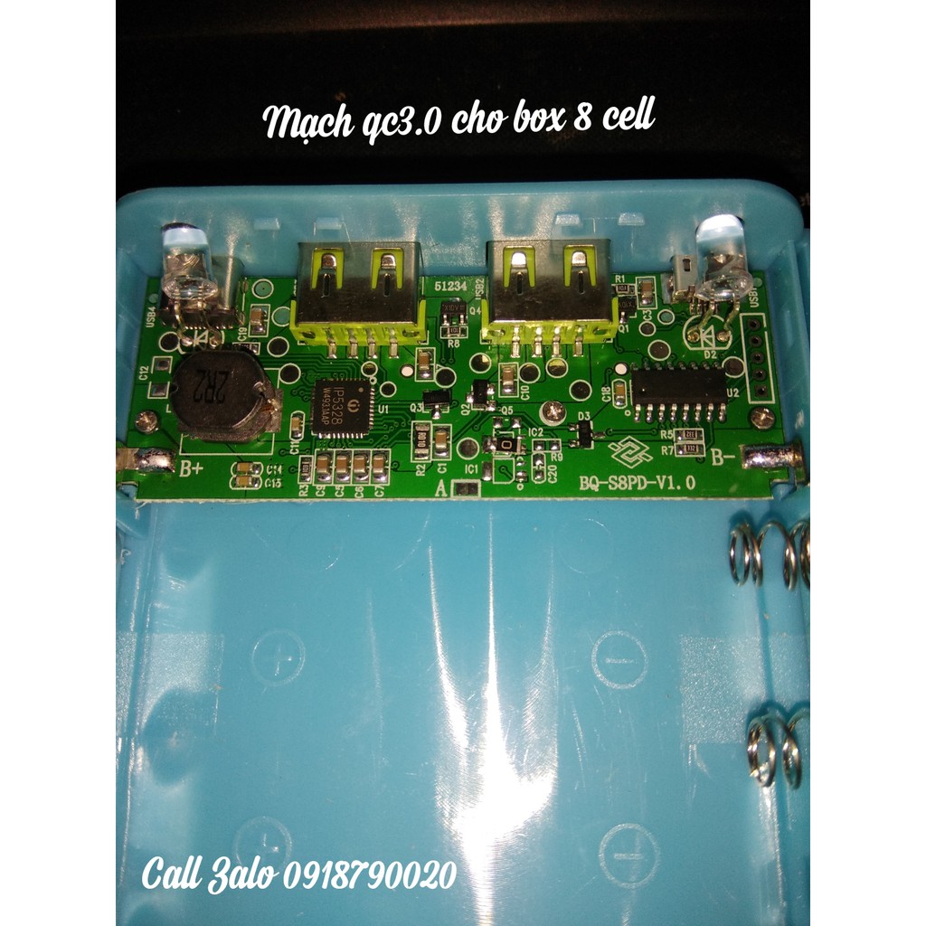 Mạch sạc QC3.0 cho box 8 cell nhanh.