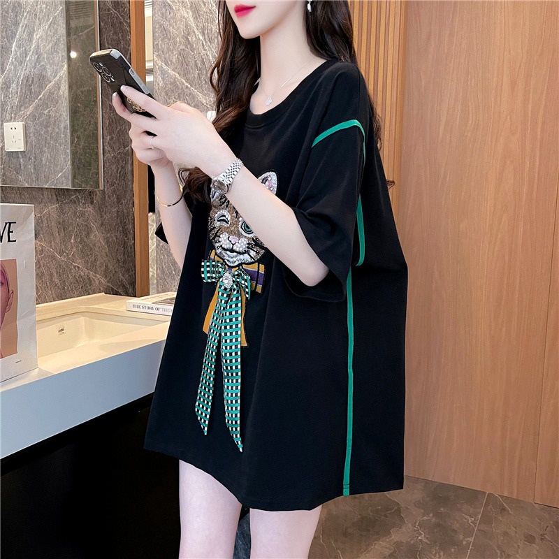 Áo thun ZHELIHANGFEI cotton tay ngắn size lớn in họa tiết hoạt hình phong cách Hàn Quốc thời trang cho nữ