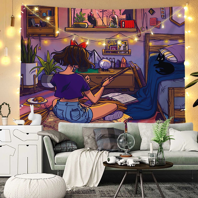 Thảm treo tường trang trí phòng ngủ in họa tiết hoạt họa