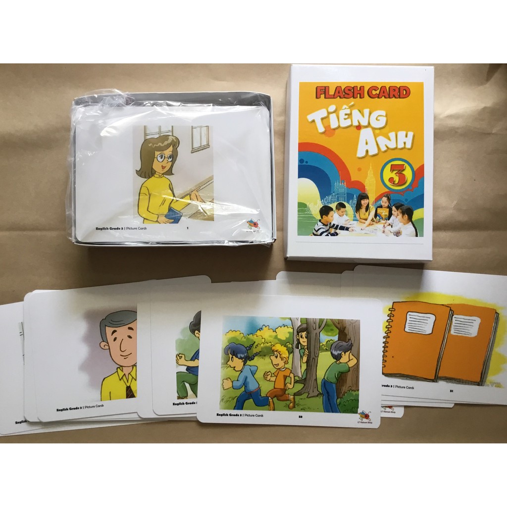 Flashcard tiếng Anh lớp 3-1 mặt- cán bóng.