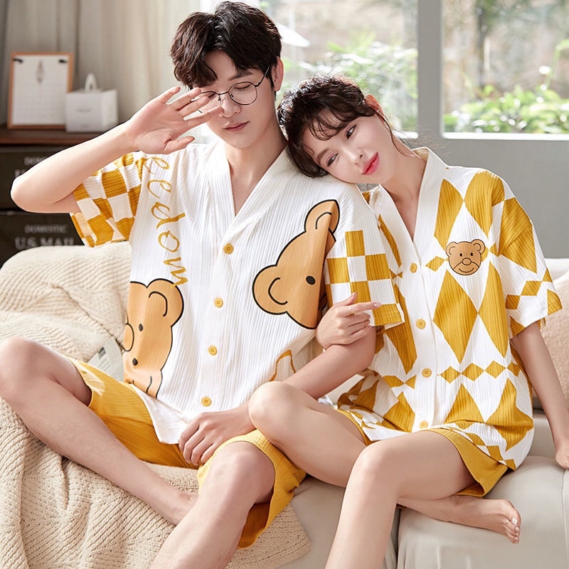 Bộ đồ ngủ nam nữ cộc tay gấu baby 100% chất cotton xịn siêu thoáng và thoải mái