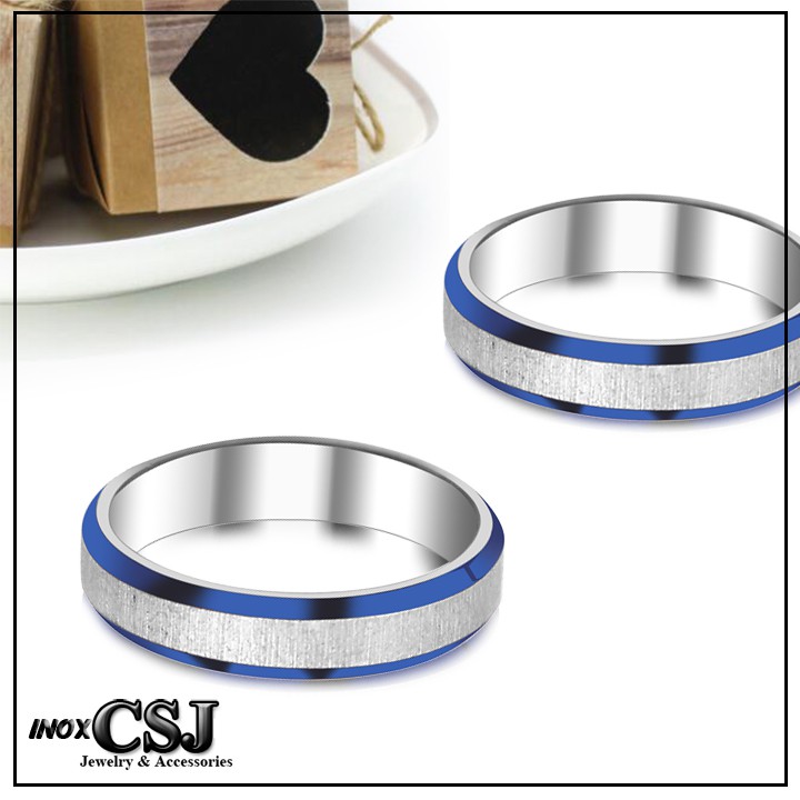 02 chiếc nhẫn cặp đôi tình nhân inox cao cấp viền sơn xanh đẹp, không đen - tặng hộp đựng xinh xắn