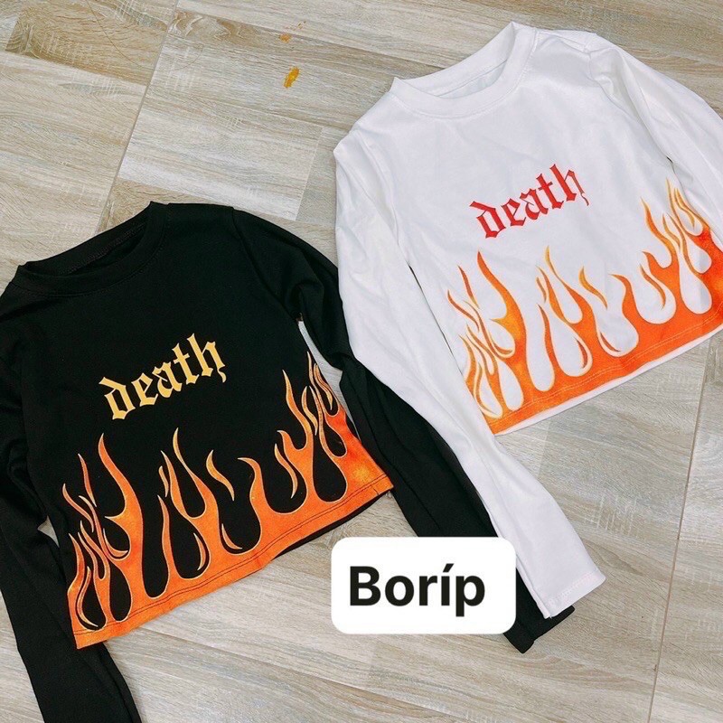 Áo thun croptop dài tay death ngọn lửa ☘️☘️☘️c