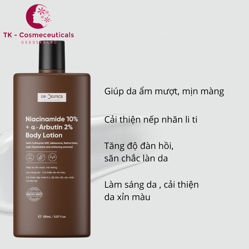 Sữa Dưỡng Thể Trắng Da DrCeutics Body Lotion Healthy White Chứa Niaciamide 10%, Arbutin 2% - 150ml