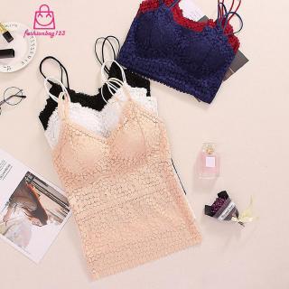 Áo croptop 2 dây phối ren lỗ không đường may màu trơn có đệm nâng ngực cho nữ