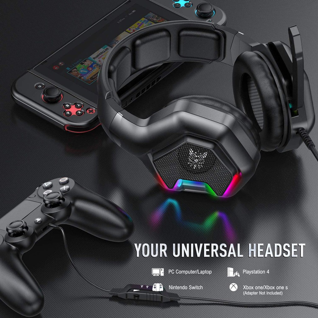 Tai nghe chụp tai chơi game ONIKUMA K10 PRO có đèn LED RGB với micrô đa hướng dành cho PC PS4 Máy tính xách tay