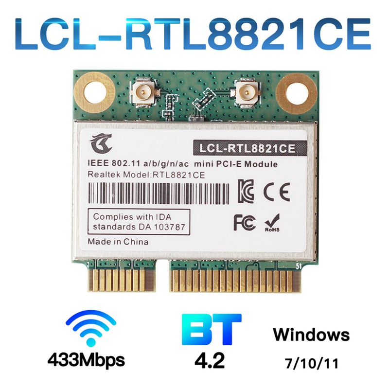 Rtl8821ce 802.11AC cho Bluetooth 4.2 433Mbps 2.4Ghz '5Ghz Băng tần kép Mini PCIe WiFi CARD RTL8821 Hỗ trợ máy tính xách tay-PC