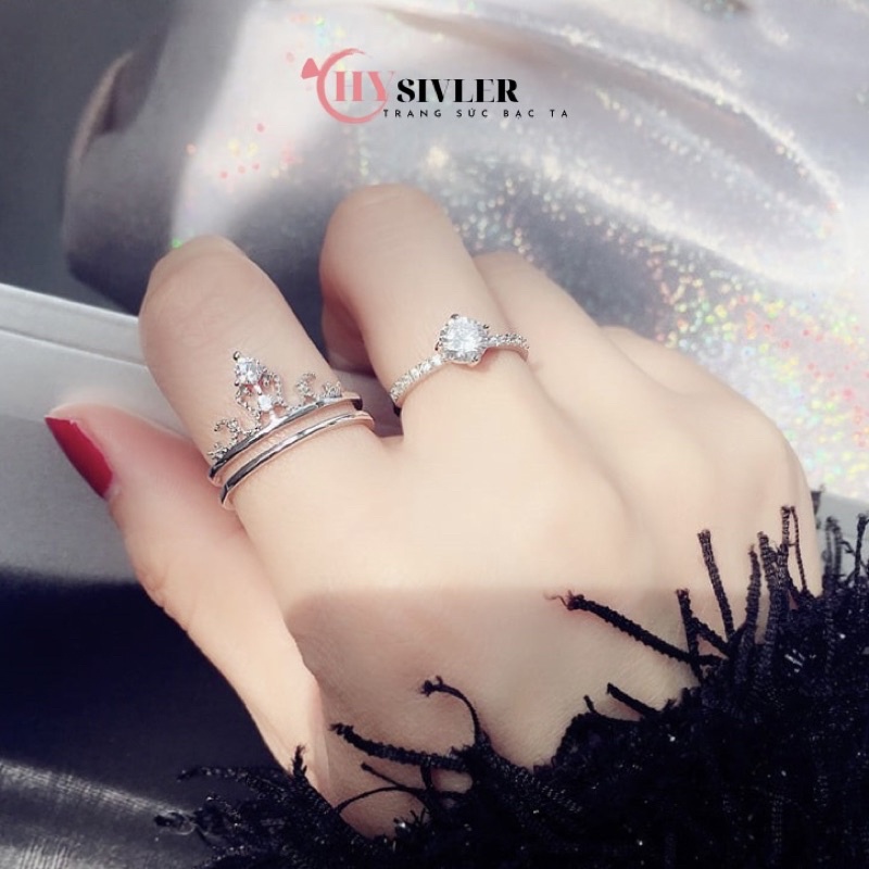 Nhẫn bạc ta vương miện 2 trong 1 nhẫn 2in1 nhẫn hở Freesize
