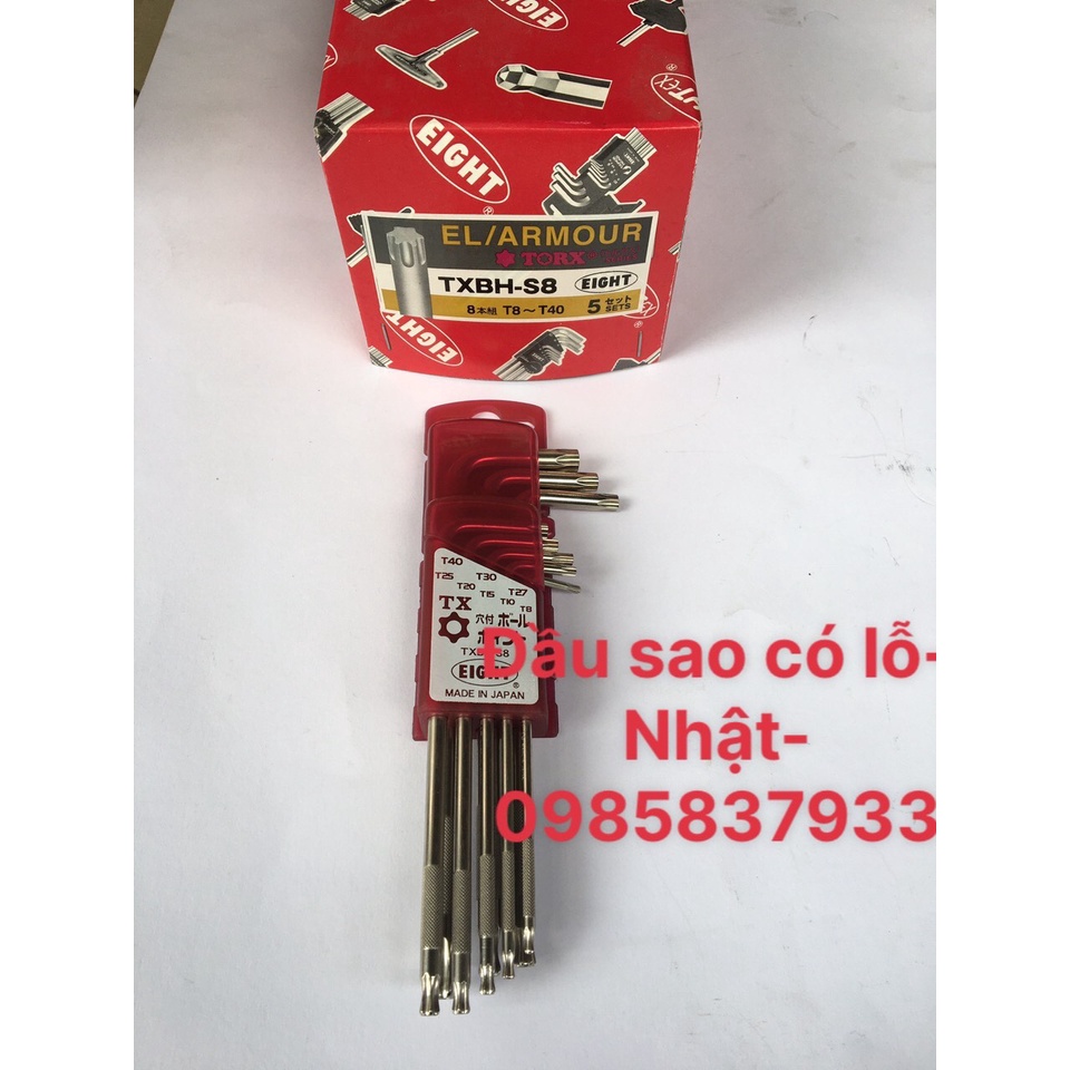 Bộ tay vặn 8 chiếc đầu sao có lỗ TXBH-S8 Eight Nhật vặn ốc lồi đầu hoa thị tuổi thọ cao