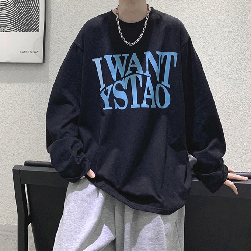 Áo Thun Tay Dài Dáng Rộng In Chữ Phong Cách Hip Hop Đường Phố Hàn Quốc Thời Trang Cho Nam Và Nữ Size M-5XL