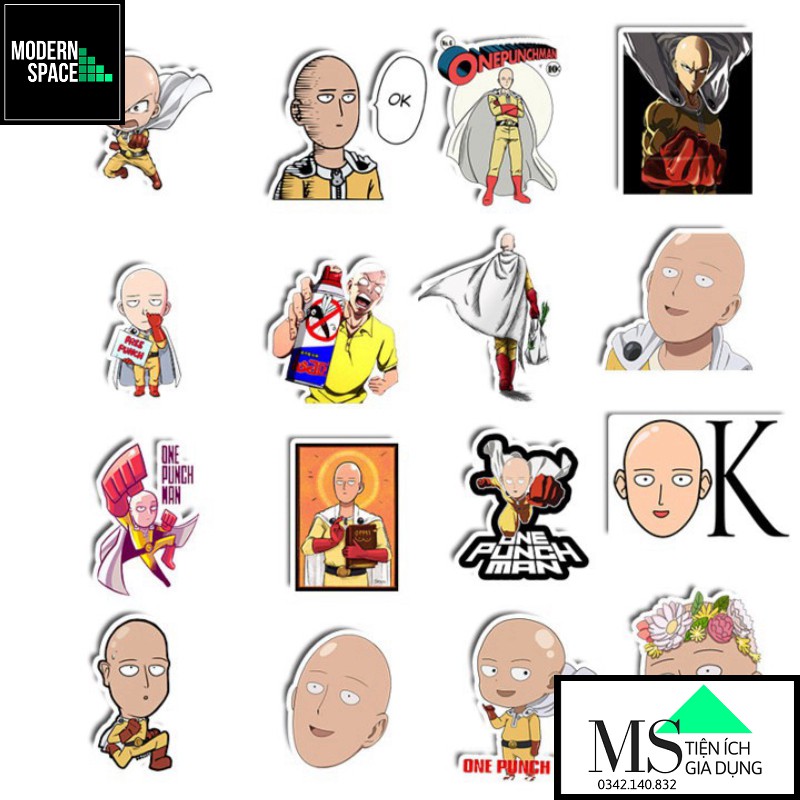 Sticker PVC One Punch Man Saitama ST- 061 - Cả bộ 50 hình dán Chống nước Decal Hình dán Xe Mũ bảo hiểm