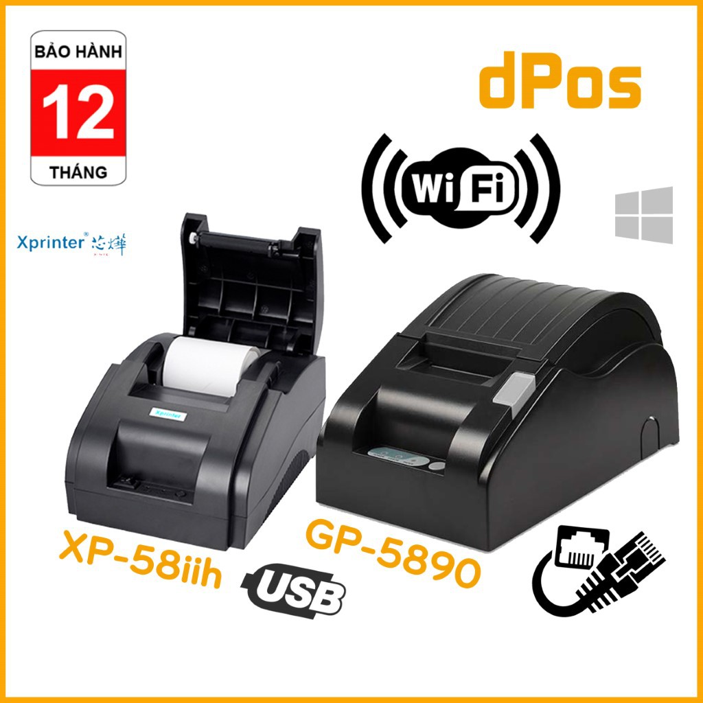 Máy in hoá đơn K58 dPos XP58IIH GP5890XIII USB LAN WIFI in bill tính tiền POS từ các phần mềm bán hàng khổ giấy 58mm | WebRaoVat - webraovat.net.vn