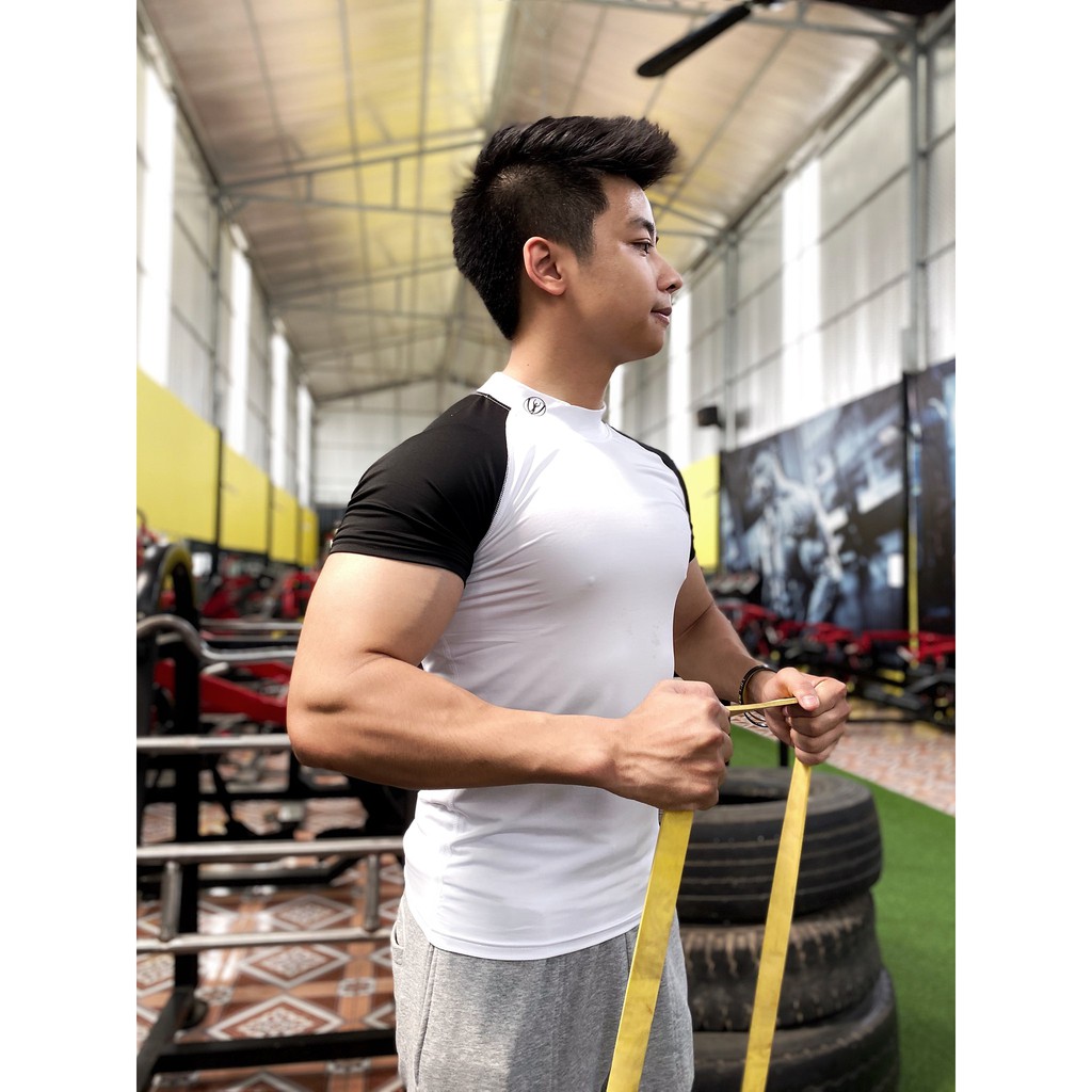 Áo tập gym nam phối màu,logo cá tính, ôm body [Vietquick] - Hàng Siêu Cấp