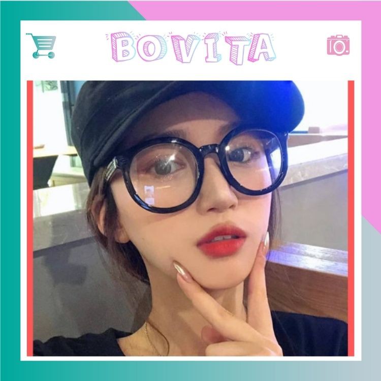 Gọng Kính Tròn Giả Cận Nữ Màu Đen [ CÓ BẢO HÀNH] Kính Chống Ánh Sáng Xanh Kính Ngố Hàn Quốc -VT2