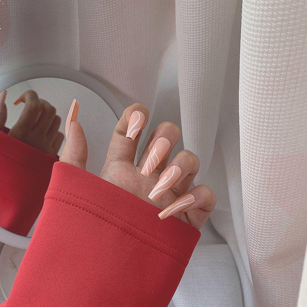 Bộ 24 Móng Tay Giả Che Phủ Toàn Diện Đính Nơ Bướm Xinh Xắn