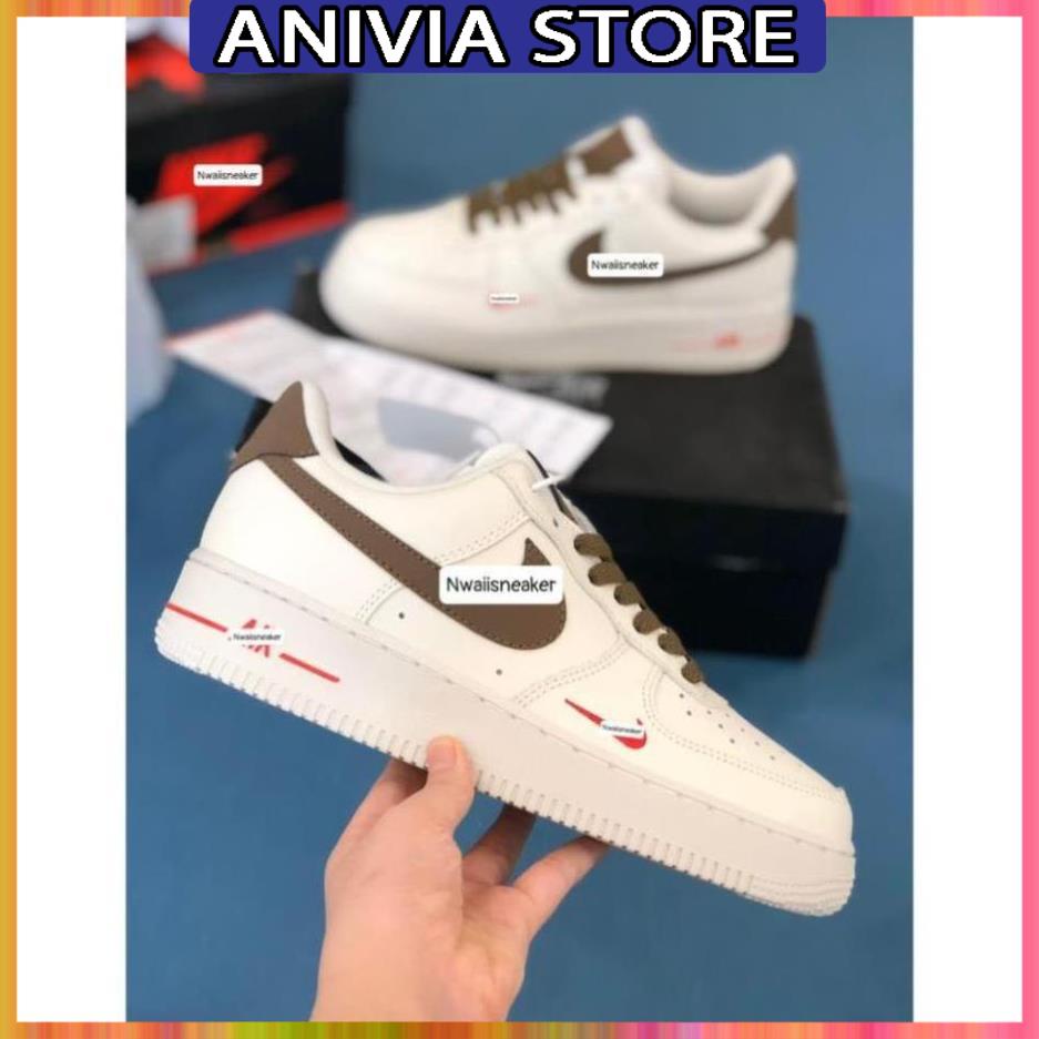 Giày thể thao AF1 vệt nâu, Giày sneaker air force 1 low premium white brown nam nữ cực chất dễ phối đồ 2021