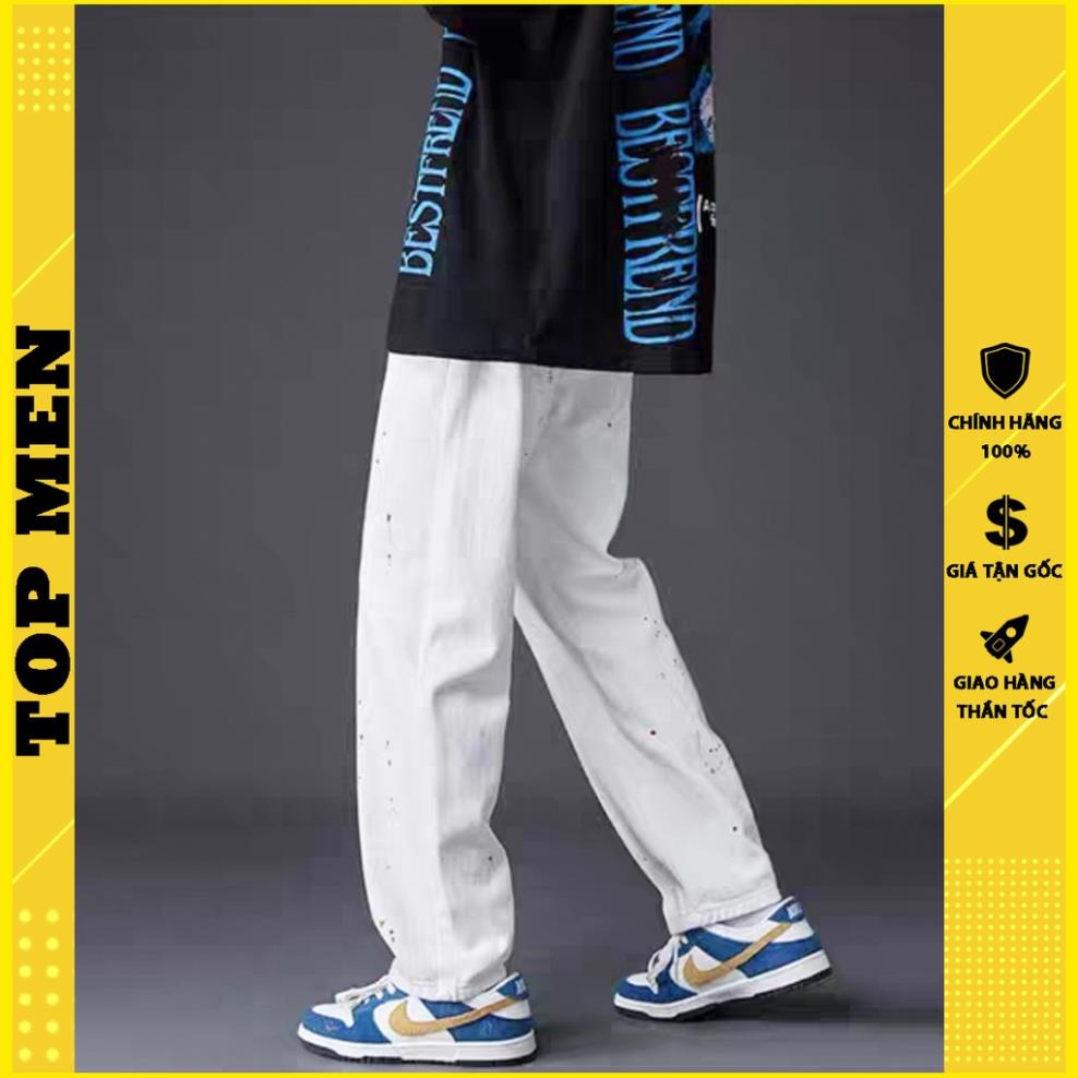 Quần jean nam TOP MEN cao cấp - Quần bò nam vẩy sơn độc lạ form ống rộng phong cách street cá tính !