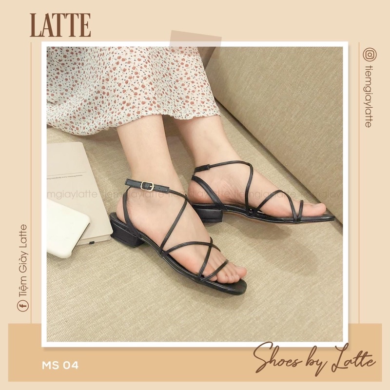 Giày sandal nữ Latte dây chéo đen nữ tính, ảnh chụp thật từ shop
