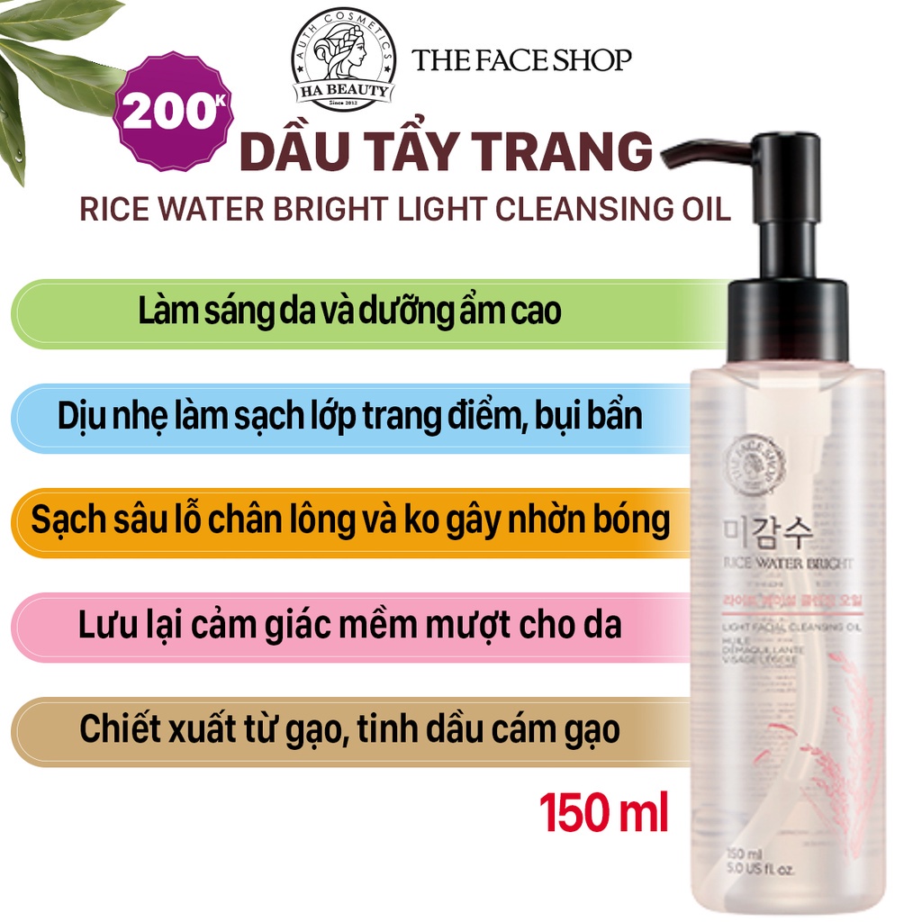 Dầu tẩy trang dưỡng ẩm sạch sâu dịu nhẹ cho da khô dầu The Face Shop Rice Water Bright Light Facial Cleansing Oil 150ml