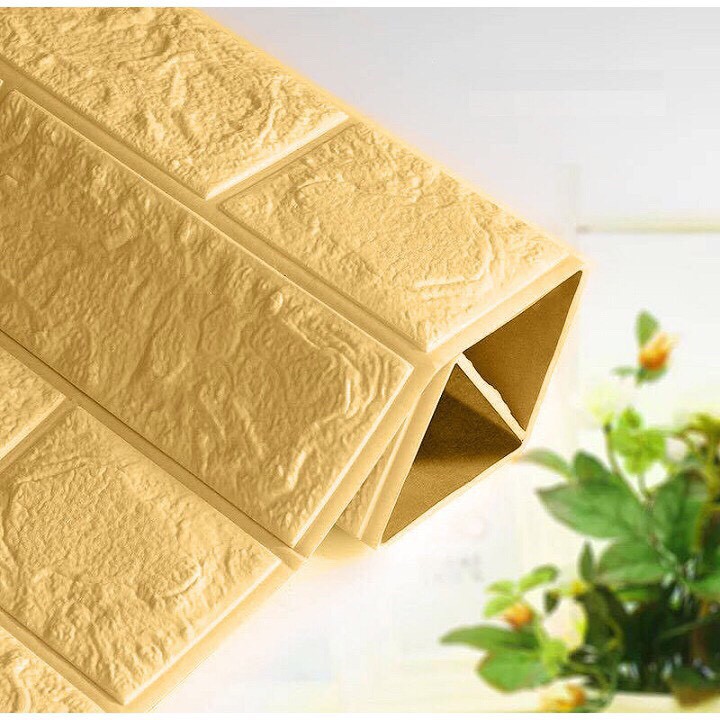 Combo 10 tấm - Decal Dán Tường Xốp 3D Giả Gạch (Màu Vàng)